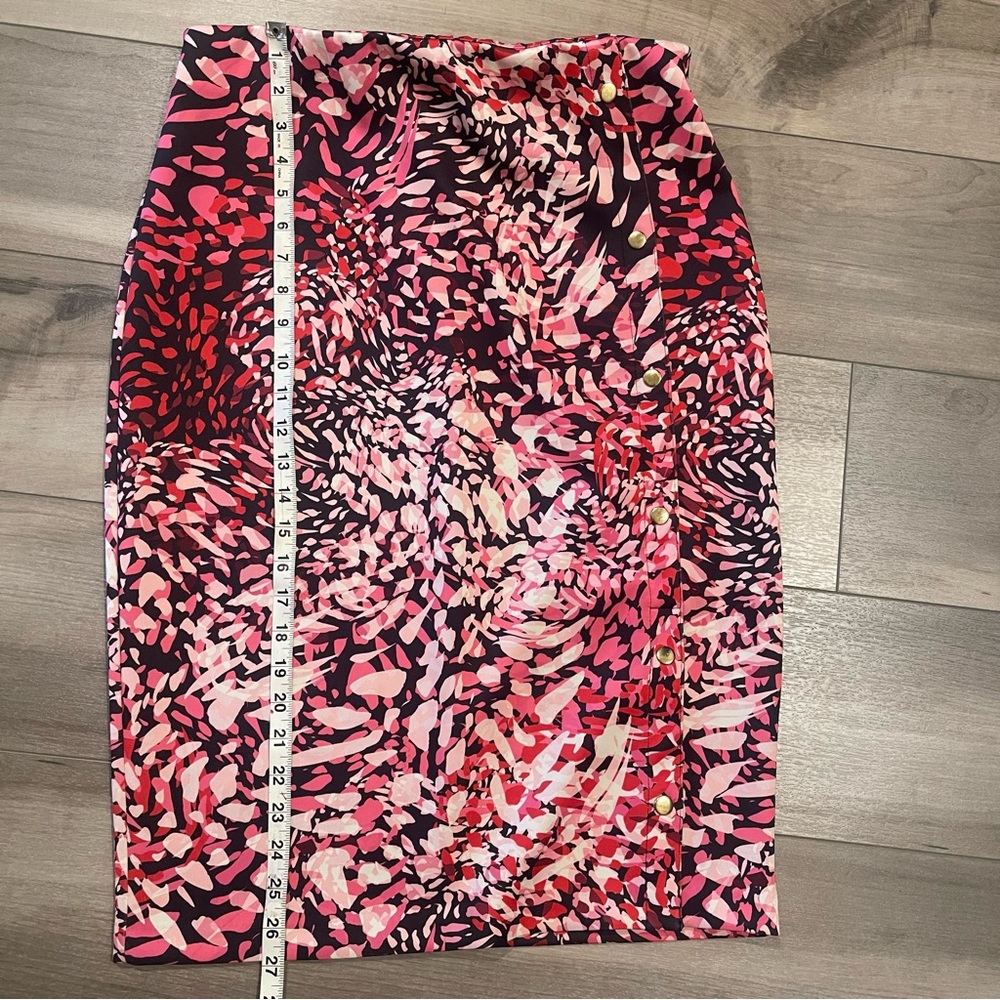 Bold Elements Pink And Red Patterned Pencil Skirt - image 3